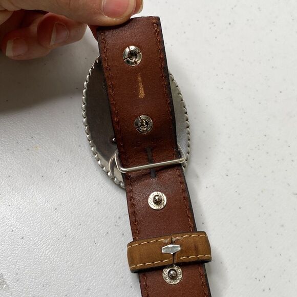 Nocona Western Full-Grain Leather Rodeo Belt with Silver Bull Rider Buckle - Picture 4 of 16